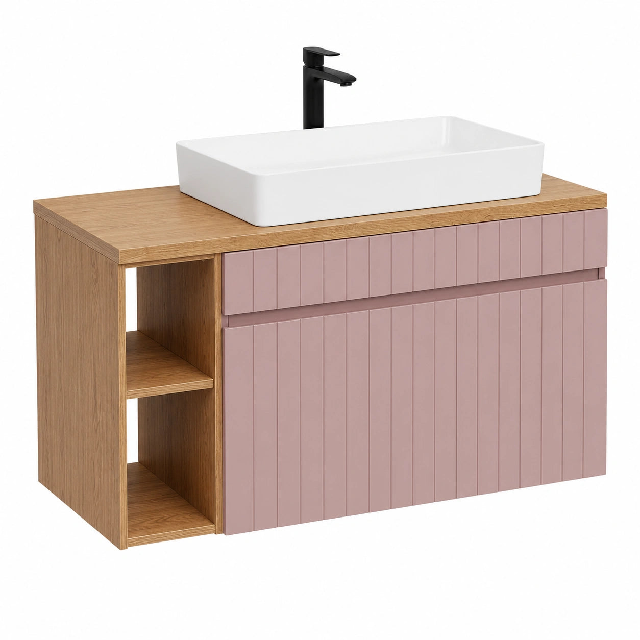 Waschtischunterschrank – 100 cm, hängend, aus Eichenholz, Rosa
