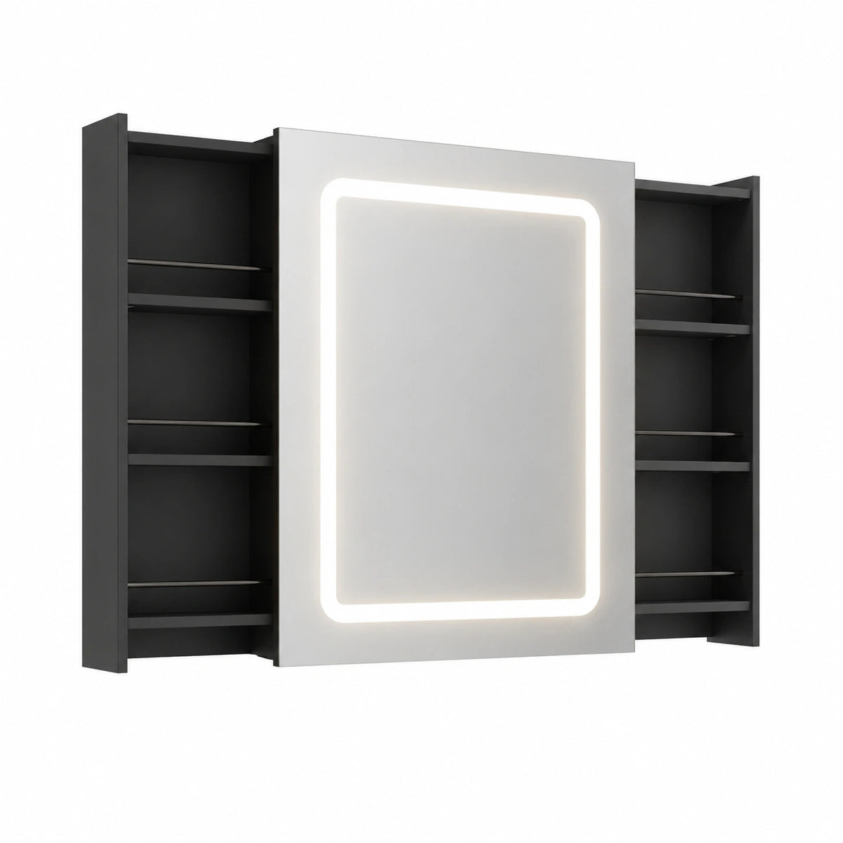 Spiegelschrank – 103 × 16 × 70 cm, mit LED-Beleuchtung, Schwarz, für Badezimmer