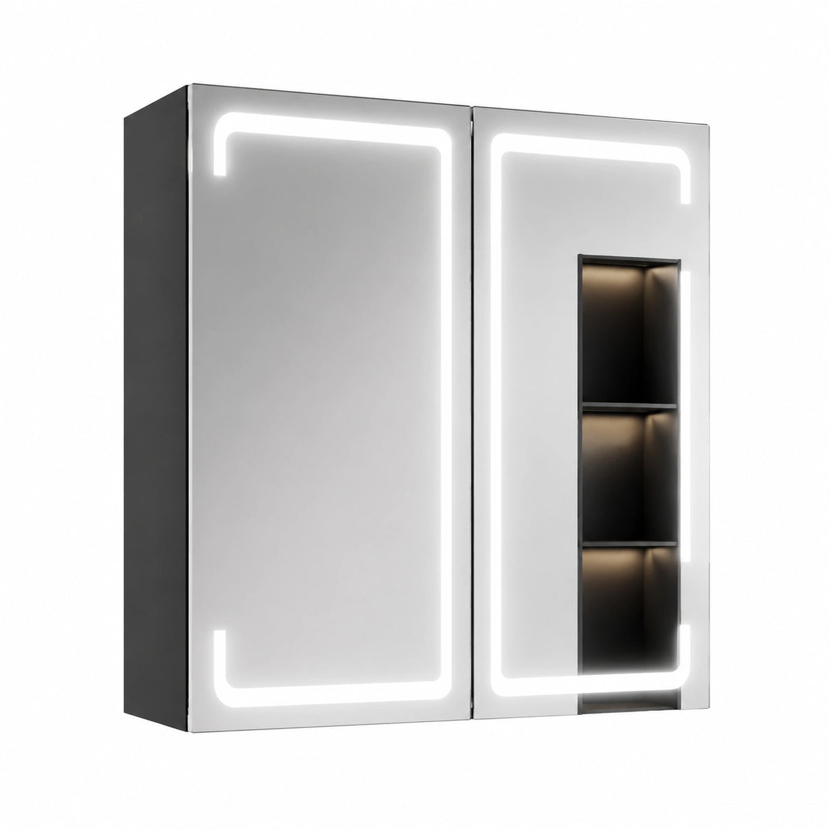Spiegelschrank – 60 × 59 cm, mit LED-Beleuchtung, aus Metall, für Badezimmer