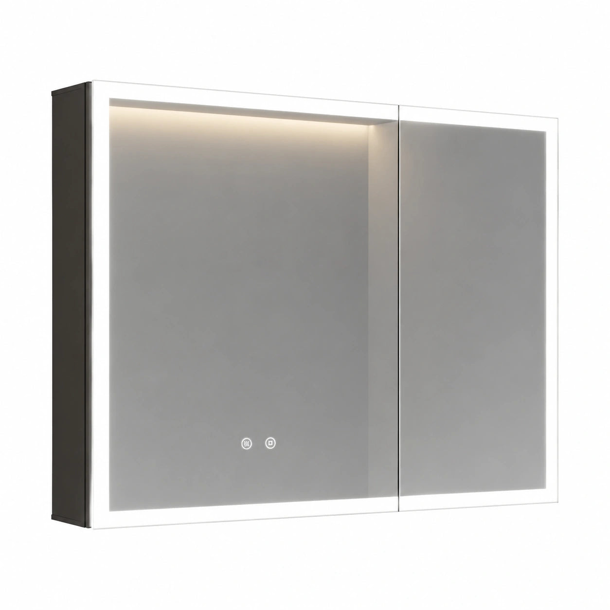 Spiegelschrank – 80 × 60 × 13,5 cm, mit LED-Beleuchtung, aus Metall, Schwarz, für Badezimmer