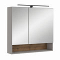 Spiegelschrank – 80 × 75 × 22 cm, mit Stauraum, mit LED-Beleuchtung, aus Eichenholz, Grau, für Badezimmer