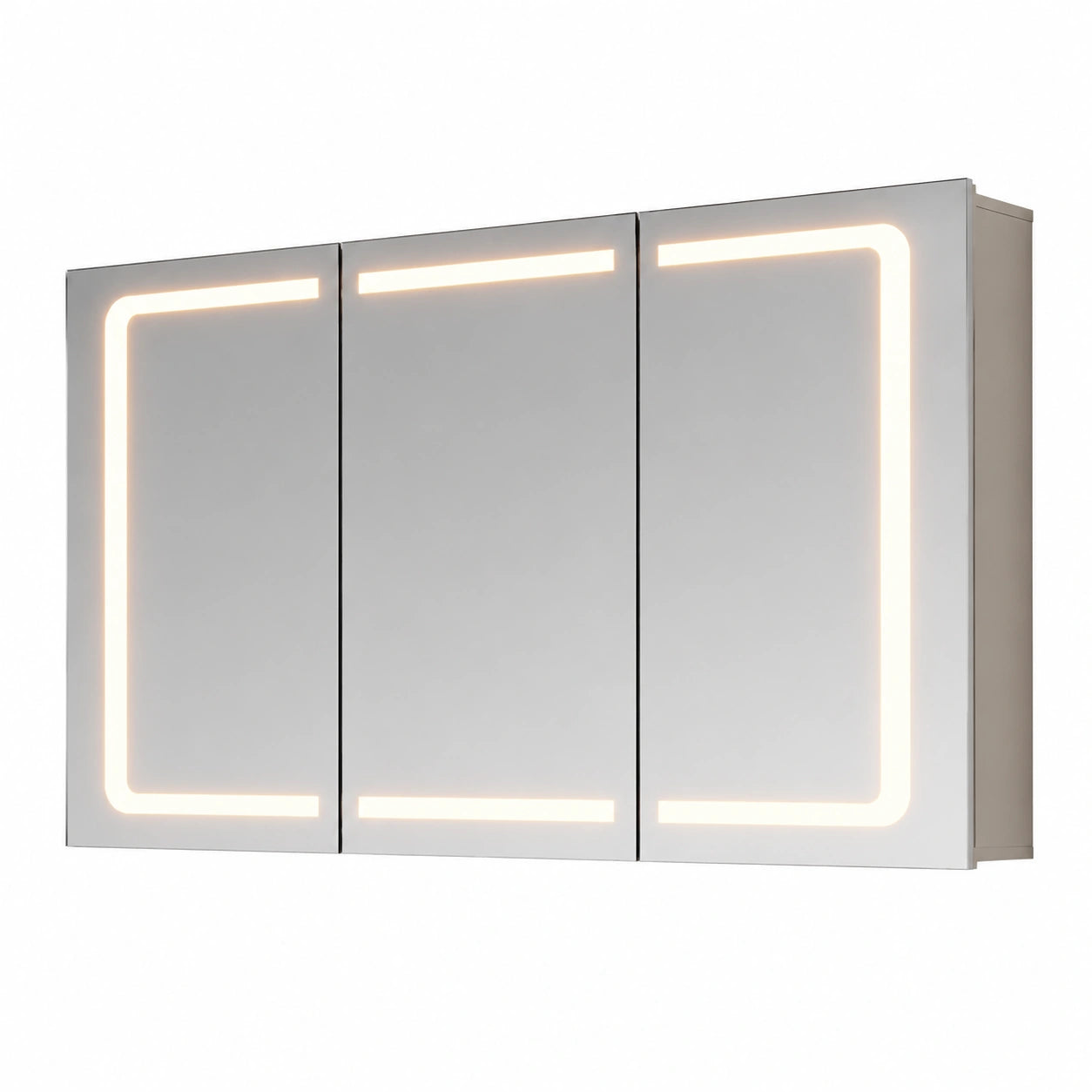 Spiegelschrank – 105 × 65 cm, mit LED-Beleuchtung, mit mehreren Türen, aus Edelstahl, für Badezimmer