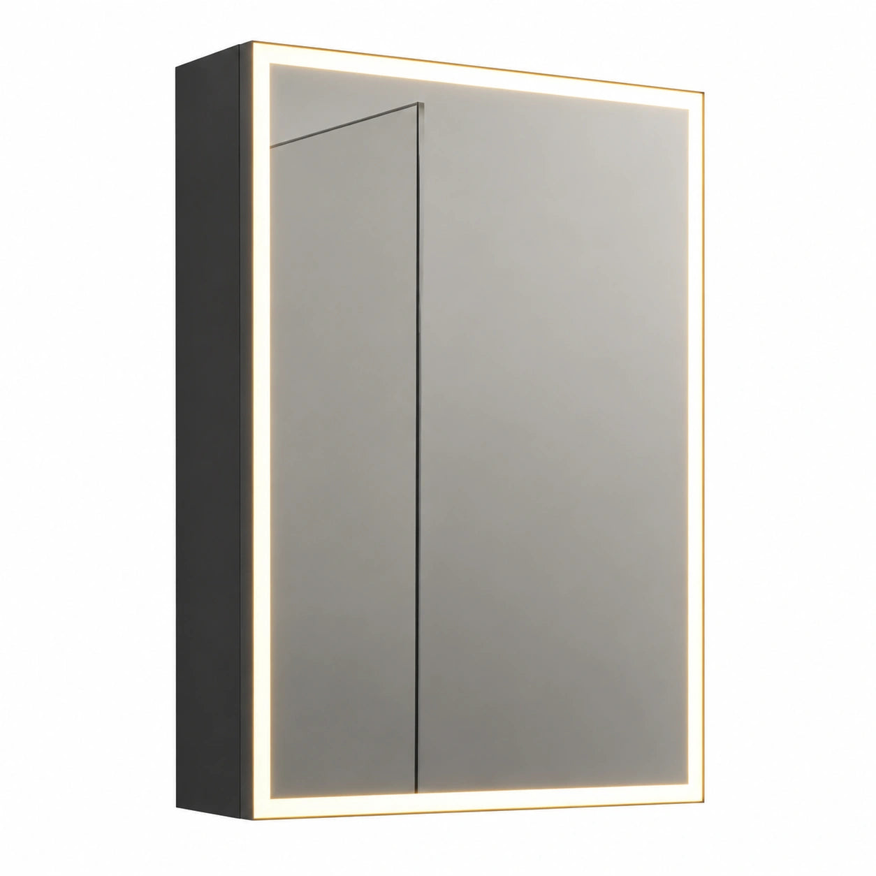 Spiegelschrank – 14,5 × 50 × 70 cm, mit LED-Beleuchtung, mit Ablagen, hängend, Schwarz, für Badezimmer