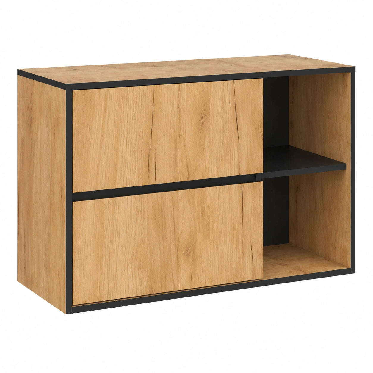 Waschbeckenunterschrank – 90 cm, mit Schubladen, hängend, aus Eichenholz, Schwarz, für Badezimmer